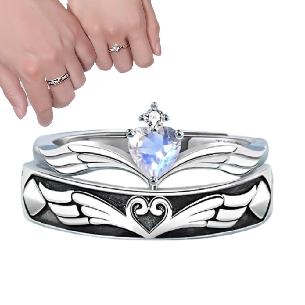 Anillo De Pareja diseño Exclusivo Princesa y Caballero Plateado Plata 925