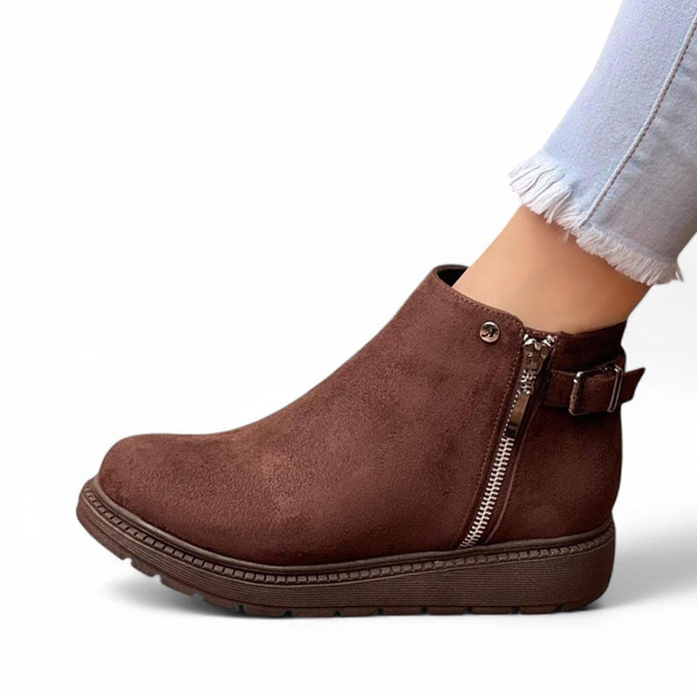 Botin Mujer Acolchada Gamuza Cierre 1299 5C-55 Color Marron Oechsle