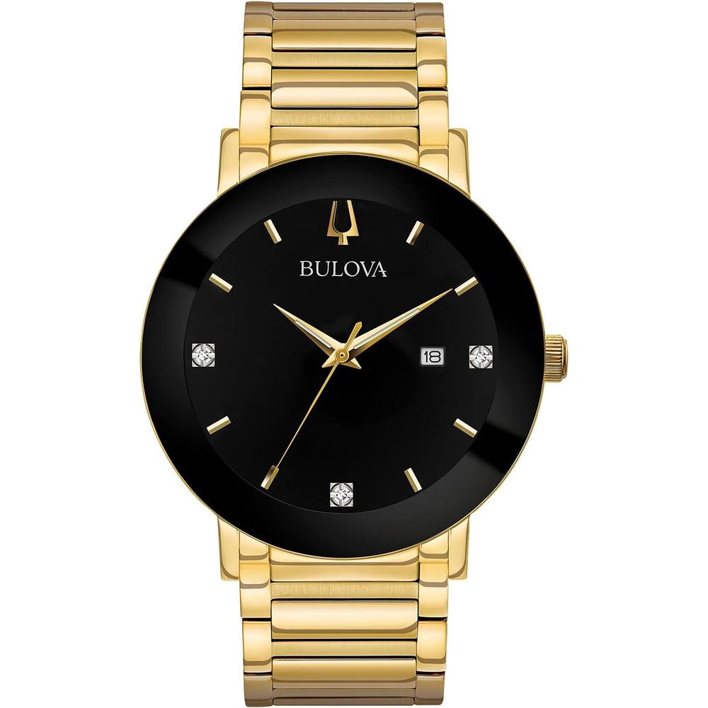 Bulova 98D144 reloj de cuarzo para hombre con diamante y cristal continuo | Dorado/Negro
