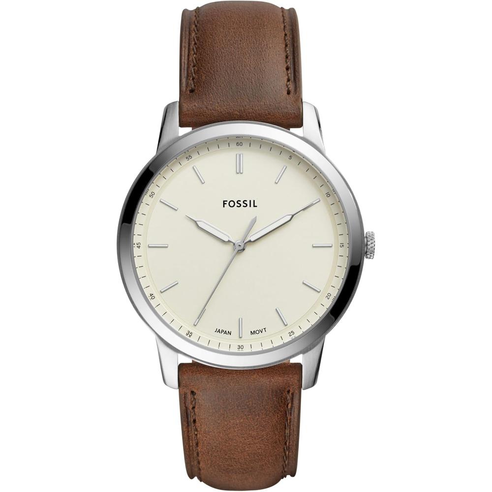 Fossil FS5459 reloj minimalista de cuarzo para hombre con correa de cuero | Silver/Brown