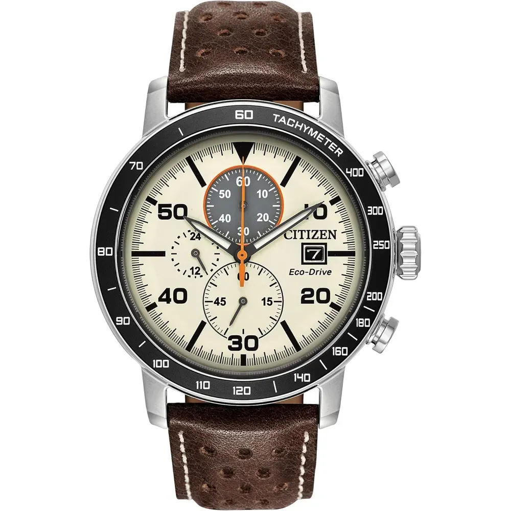 Citizen reloj Brycen EcoDrive cronógrafo para hombre en acero Marrón marfil