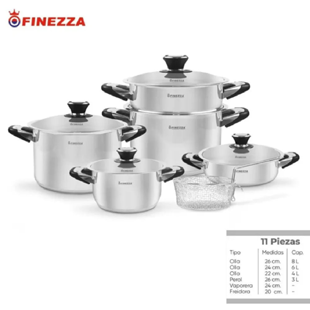 Juego de ollas FINEZZA de ACERO INOXIDABLE 11 pzas FZ-2011LX