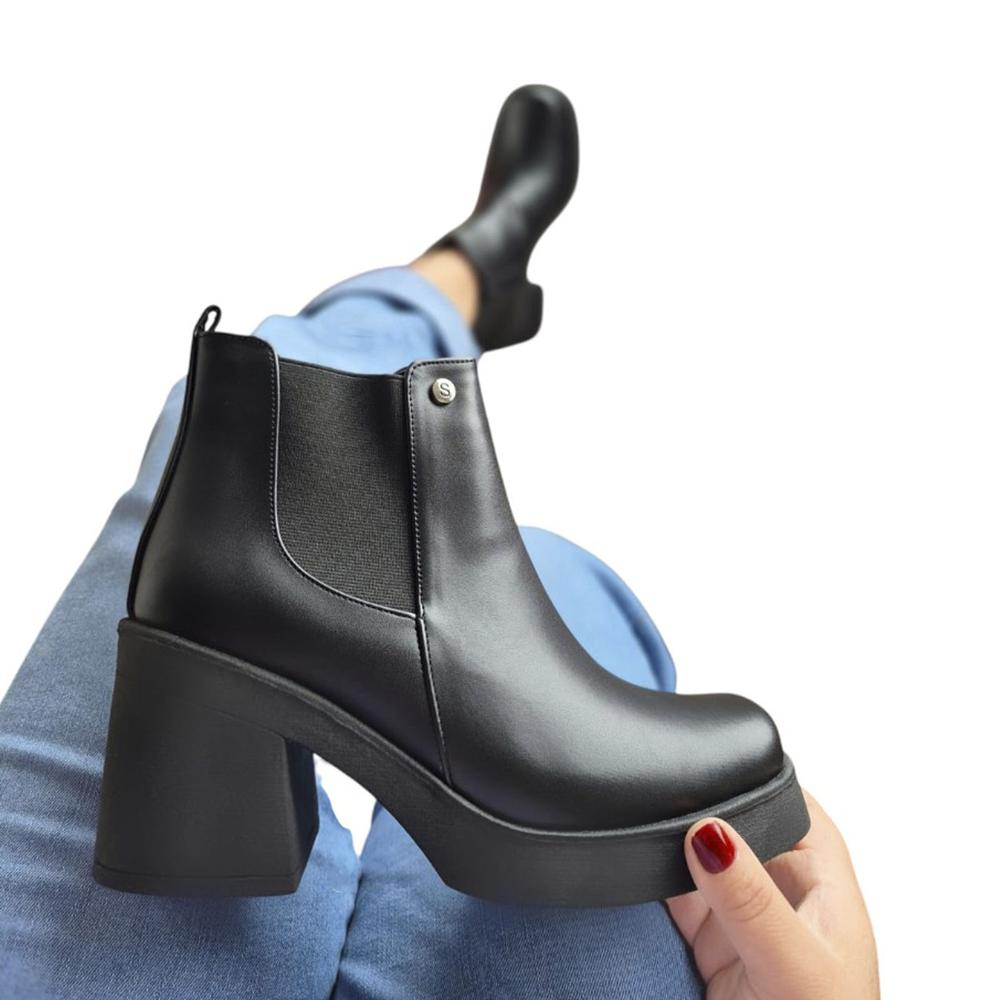 Botin Mujer Elasic Taco 7 1177 5C-60 Color Negro Talla 38