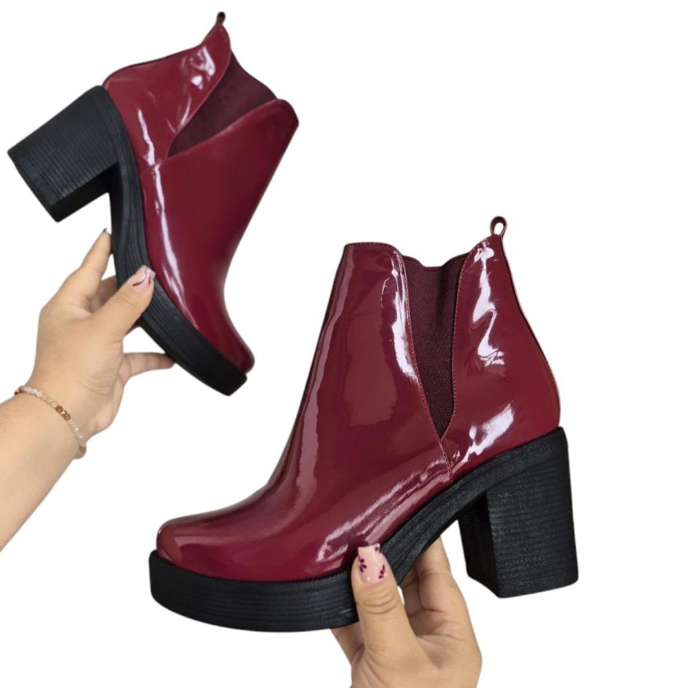 Botin Mujer Taco 7 Charol 1177 5C-60 Taco 7 Color Vino Talla 37