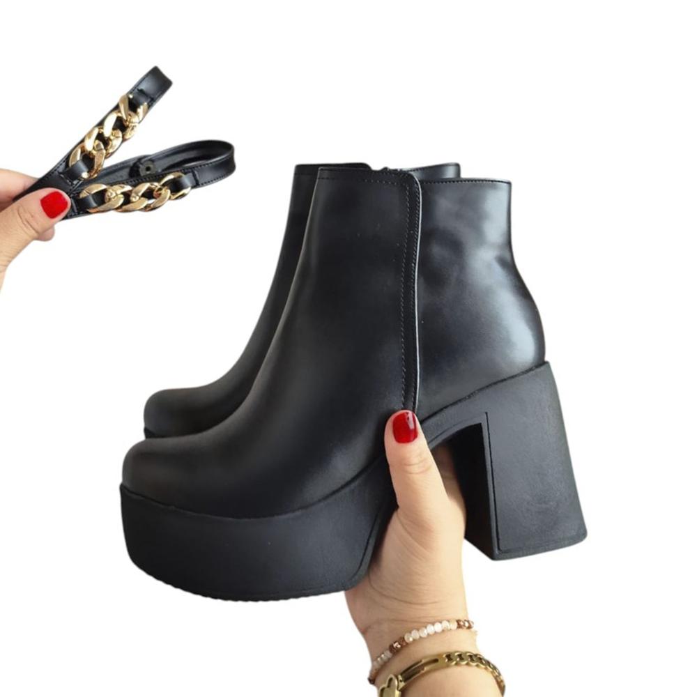 Bota Mujer Pu Taco 9 Doble 1177 5C-68 Color Negro Talla 38