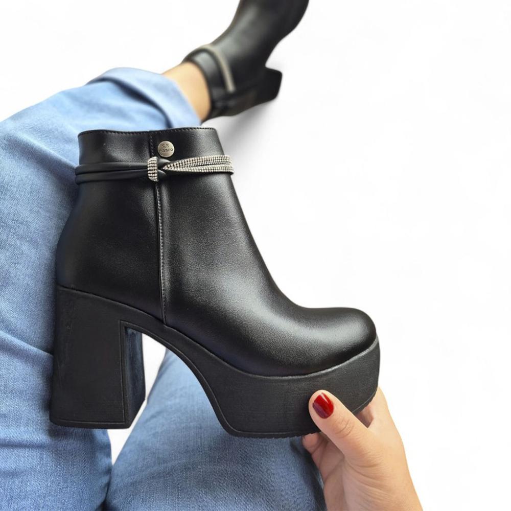 Bota Mujer Pu Taco 9 1177 5C-68 Color Negro Talla 35