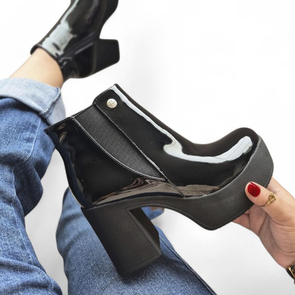 Botin Mujer Planta Spanso Taco 1177 Charol 5C-68 Color Negro Talla 38