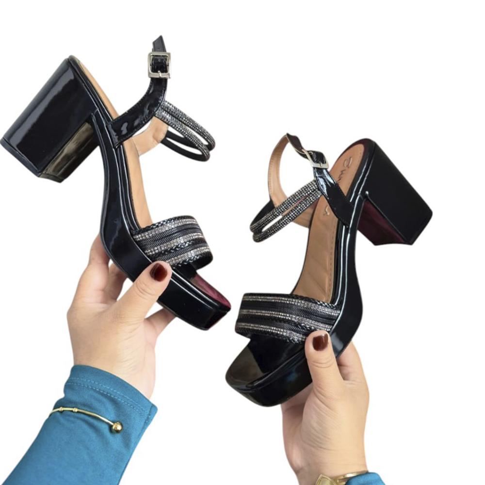 Botin Mujer Taco 7 Brillo 1177 5C-60 Color Negro Talla 35