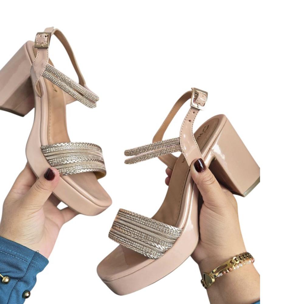 Botin Mujer Taco 7 Brillo 1177 5C-60 Color Beige Talla 38