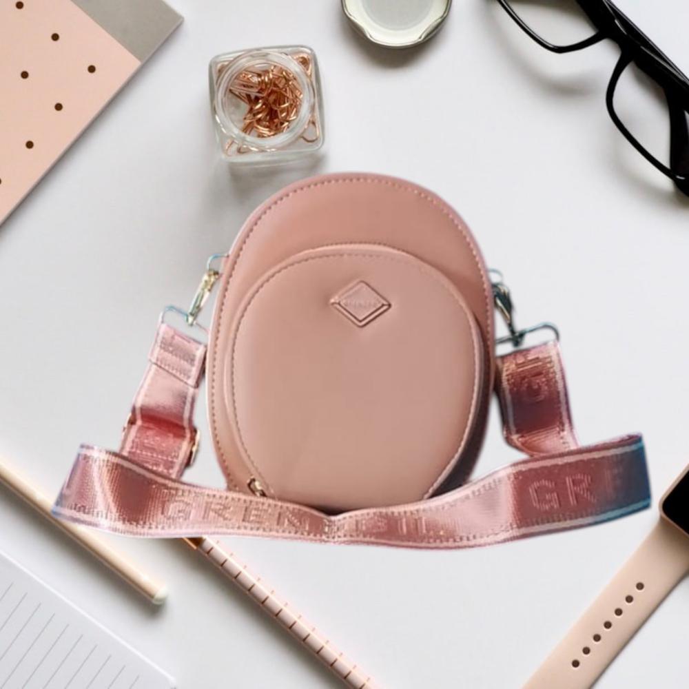 BOLSO PORTA CELUAR OVAL CON 3 COMPARTIMIENTOS ROSADO