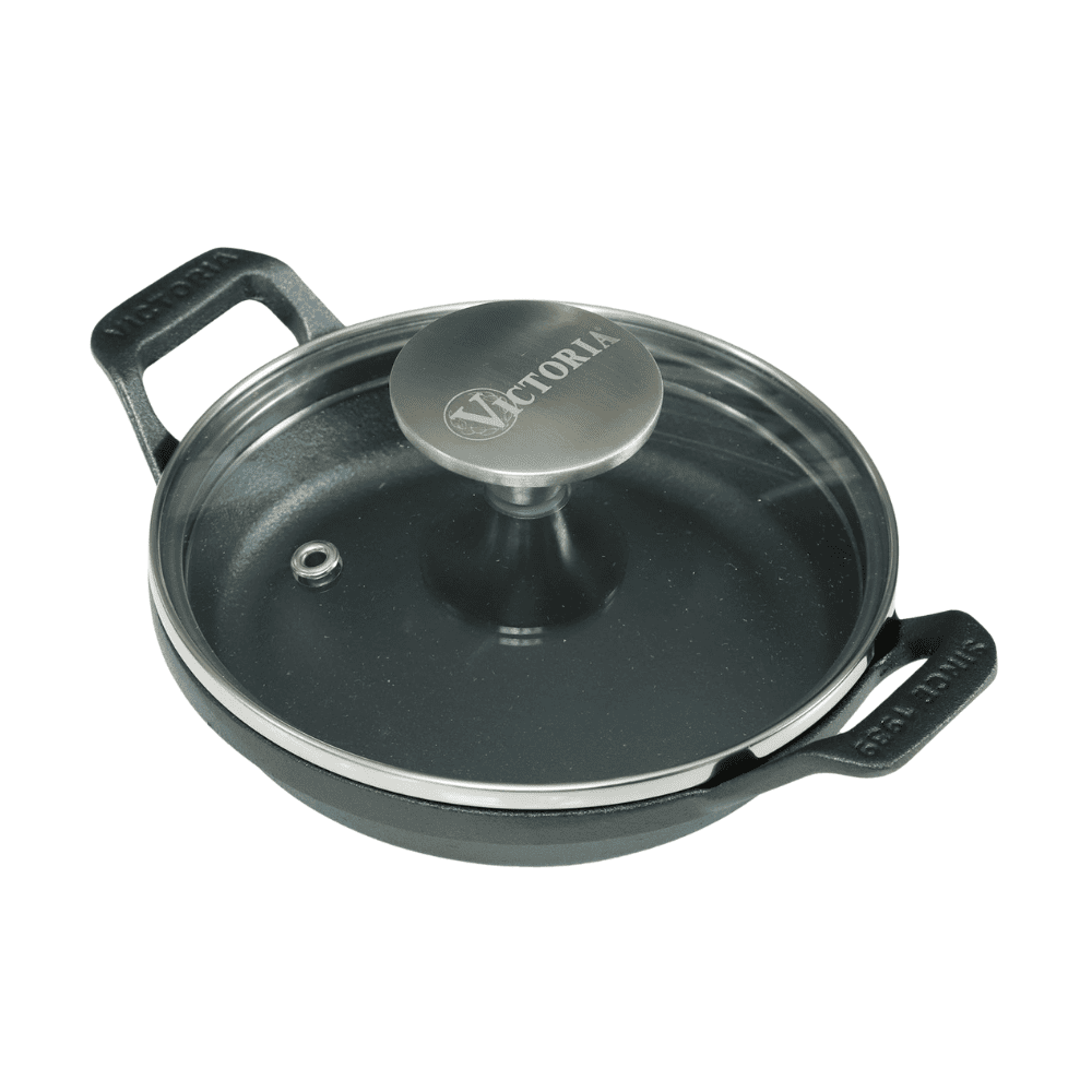 Mini Cazuela Hierro Fundido 14cm con Tapa Vidrio Esmaltado Victoria