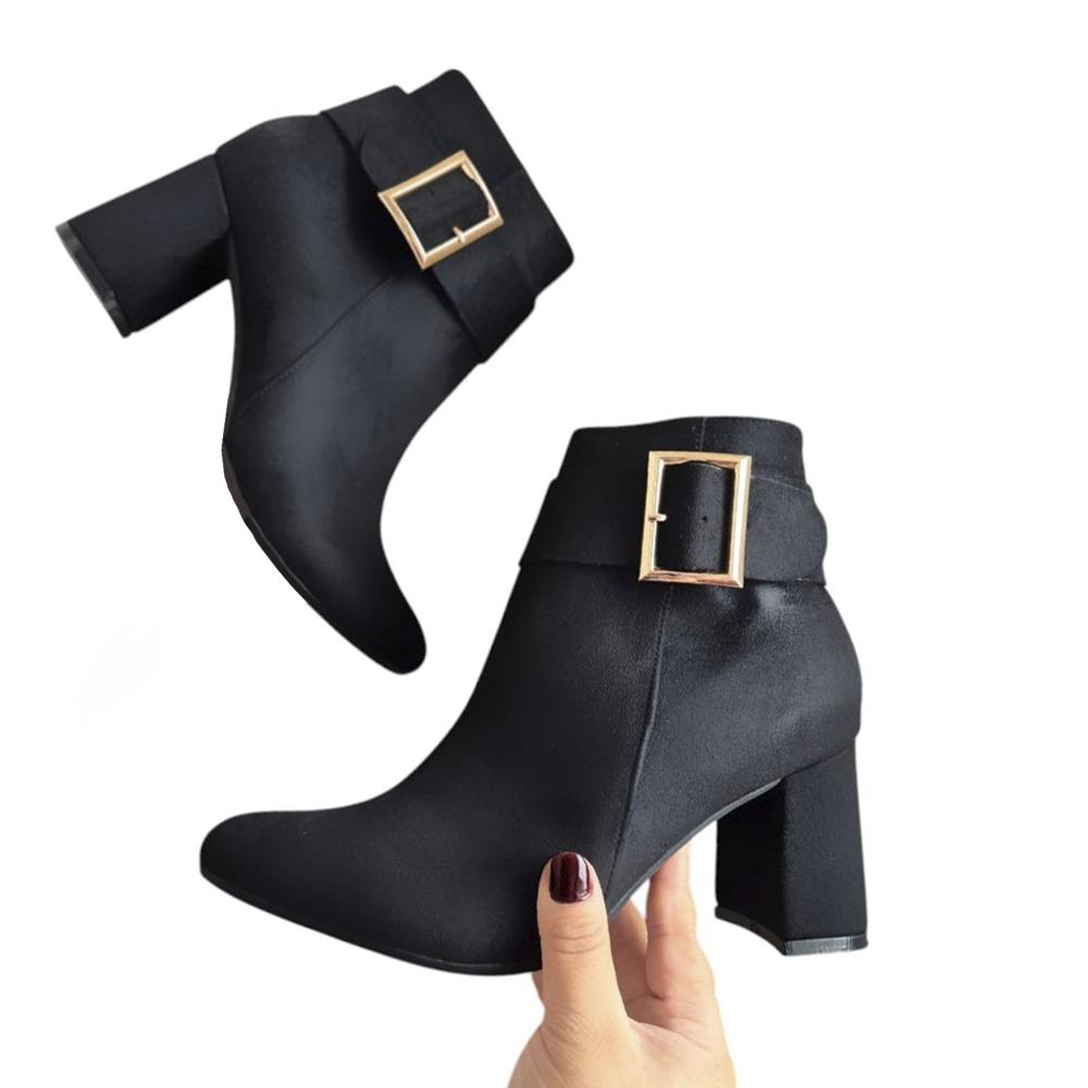 Botin Mujer Hebillon 1177 Gamuza 5C-65 Color Negro Talla 37