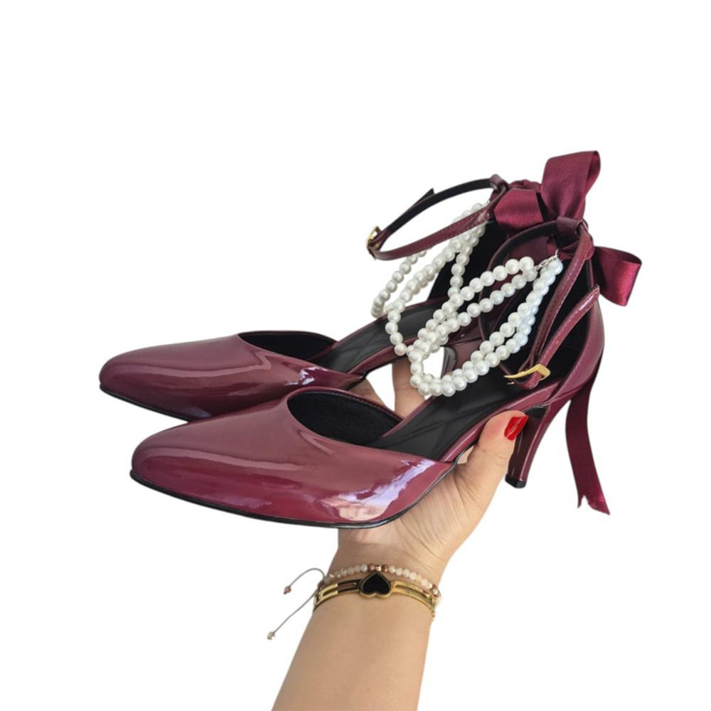 Taco Mujer Charol 7 Lazo 1177 5C-58 Color Vino Talla 38