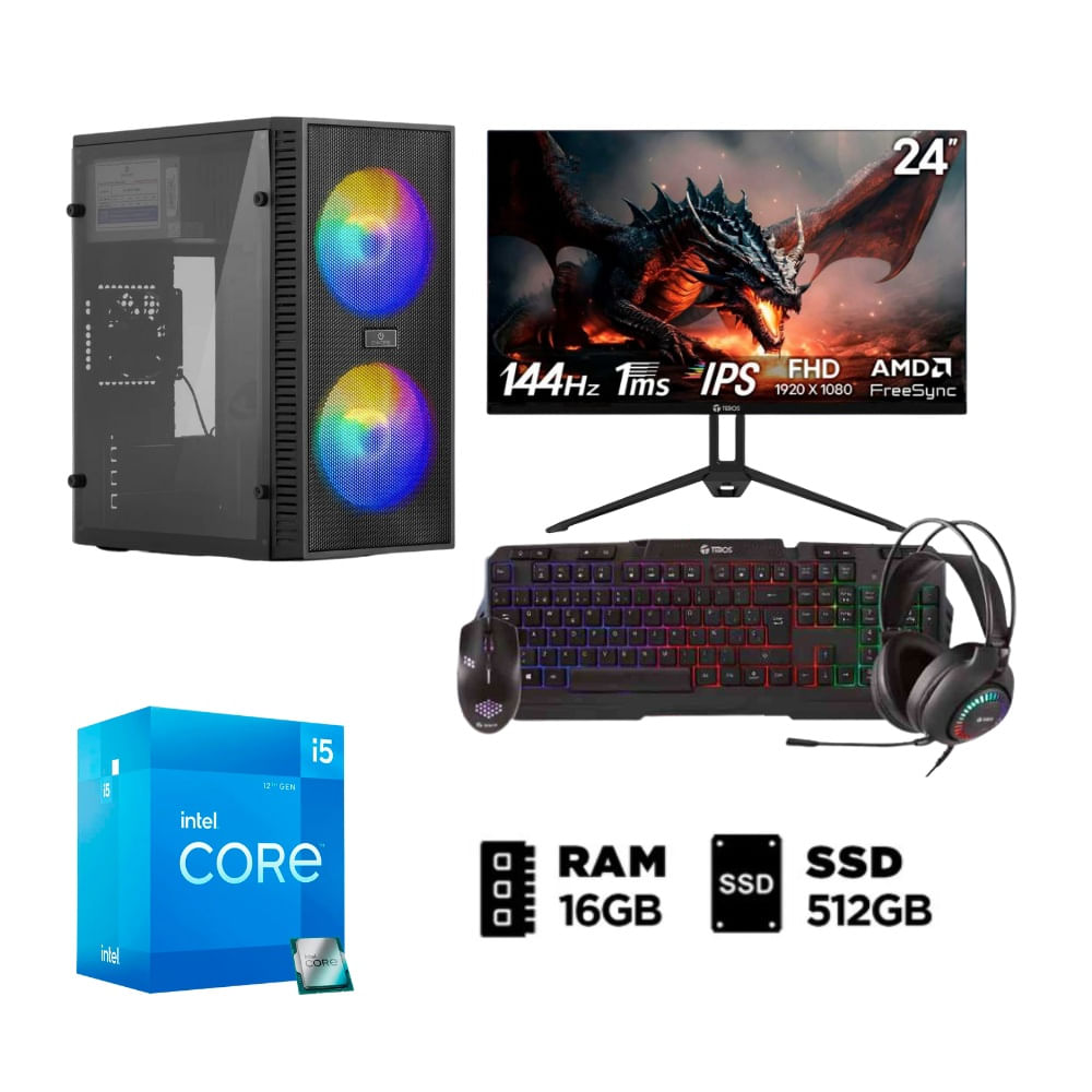 Combo PC Gamer Intel Core i5 12va 512GB 16GB CASE ENC 303 Negro