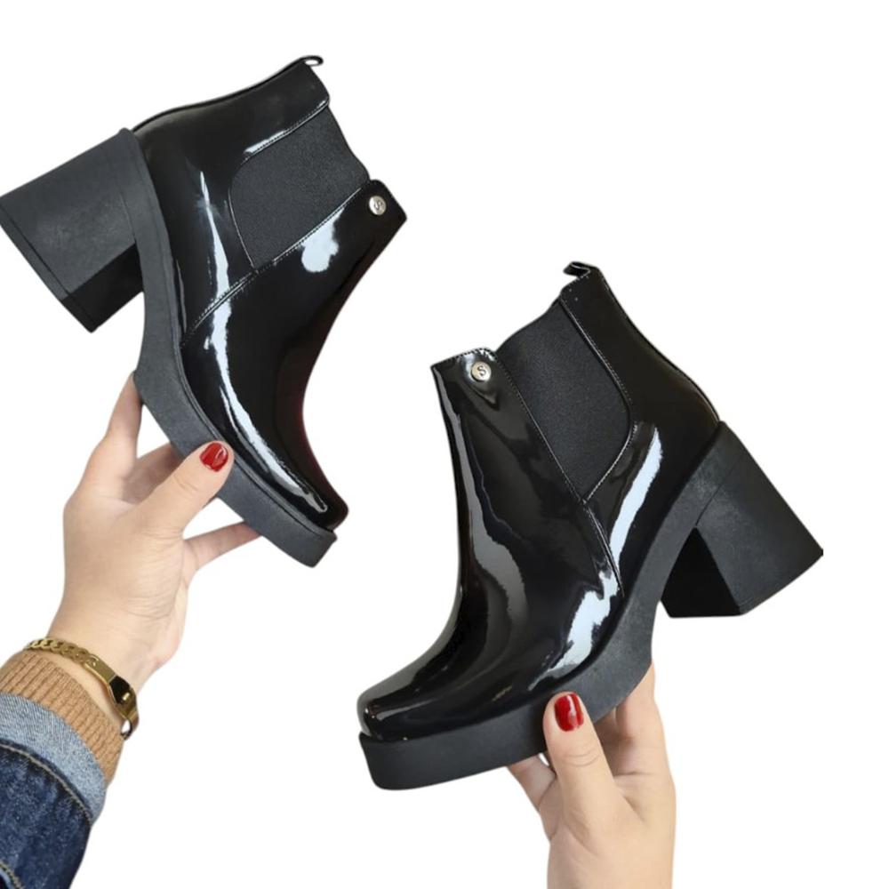 Botin Mujer Elasic Taco 7 1177 Charol 5C-60 Color Negro Talla 39