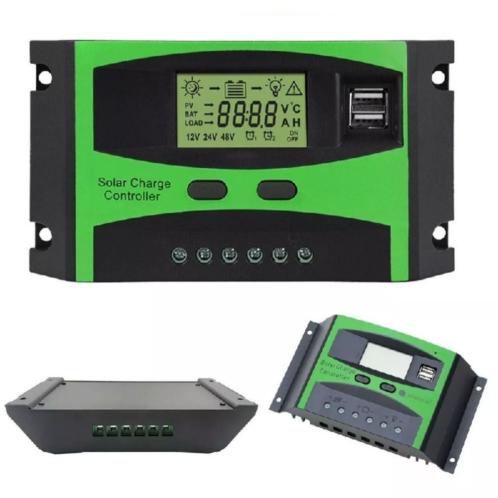 Regulador Controlador de Carga Solar 40A 12v/24v 2 Usb Lcd