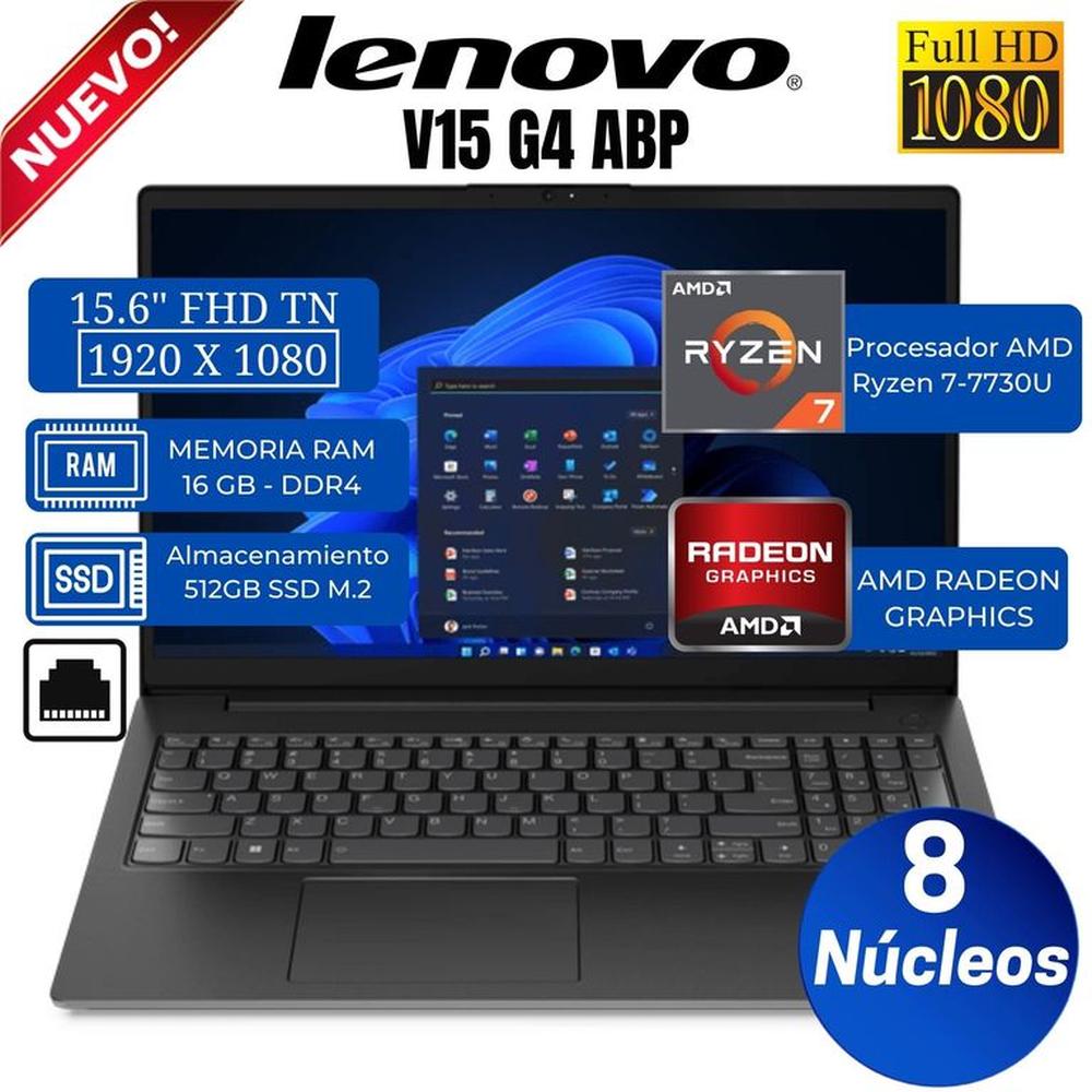 Laptop Lenovo V15 G4 ABP 15.6"" FHD TN, AMD Ryzen 7-7730U, Ram 16GB, Ssd 512GB, Free Dos