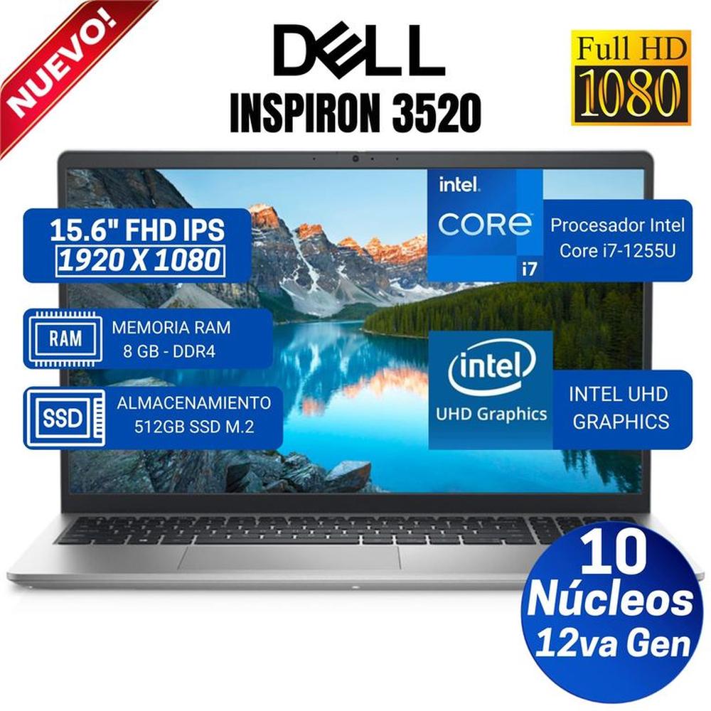 Laptop Dell Inspiron 3520 15.6"" FHD IPS, Core i7-1255U-12va Gen, Ram 8GB, 512GB SSD, Free Dos