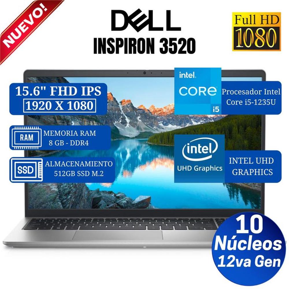 Laptop Dell Inspiron 3520 15.6"" FHD, Core i5 1235U- 12va Gen, Ram 8GB, 512GB SSD, Free Dos