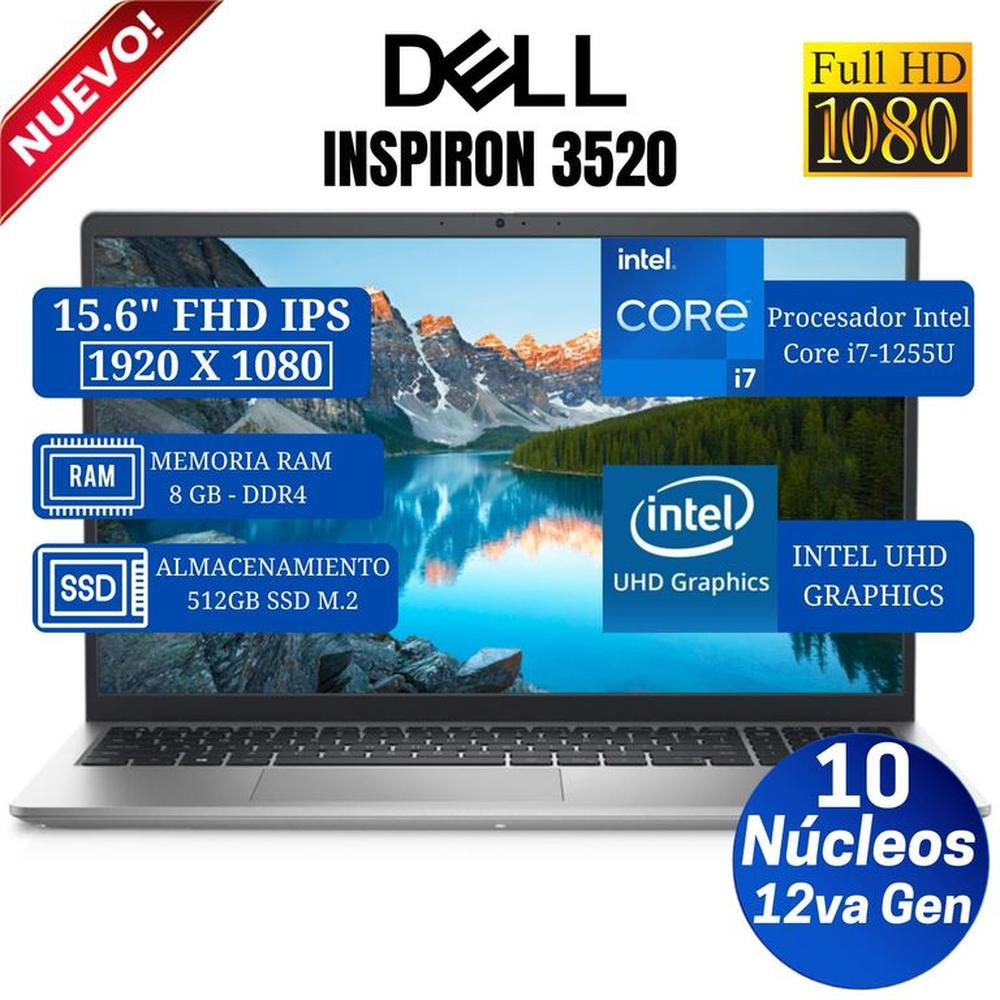 Laptop Dell Inspiron 3520  15.6"" FHD IPS, Core i7-1255U- 12va Gen, Ram 8GB, 512GB SSD, Free Dos