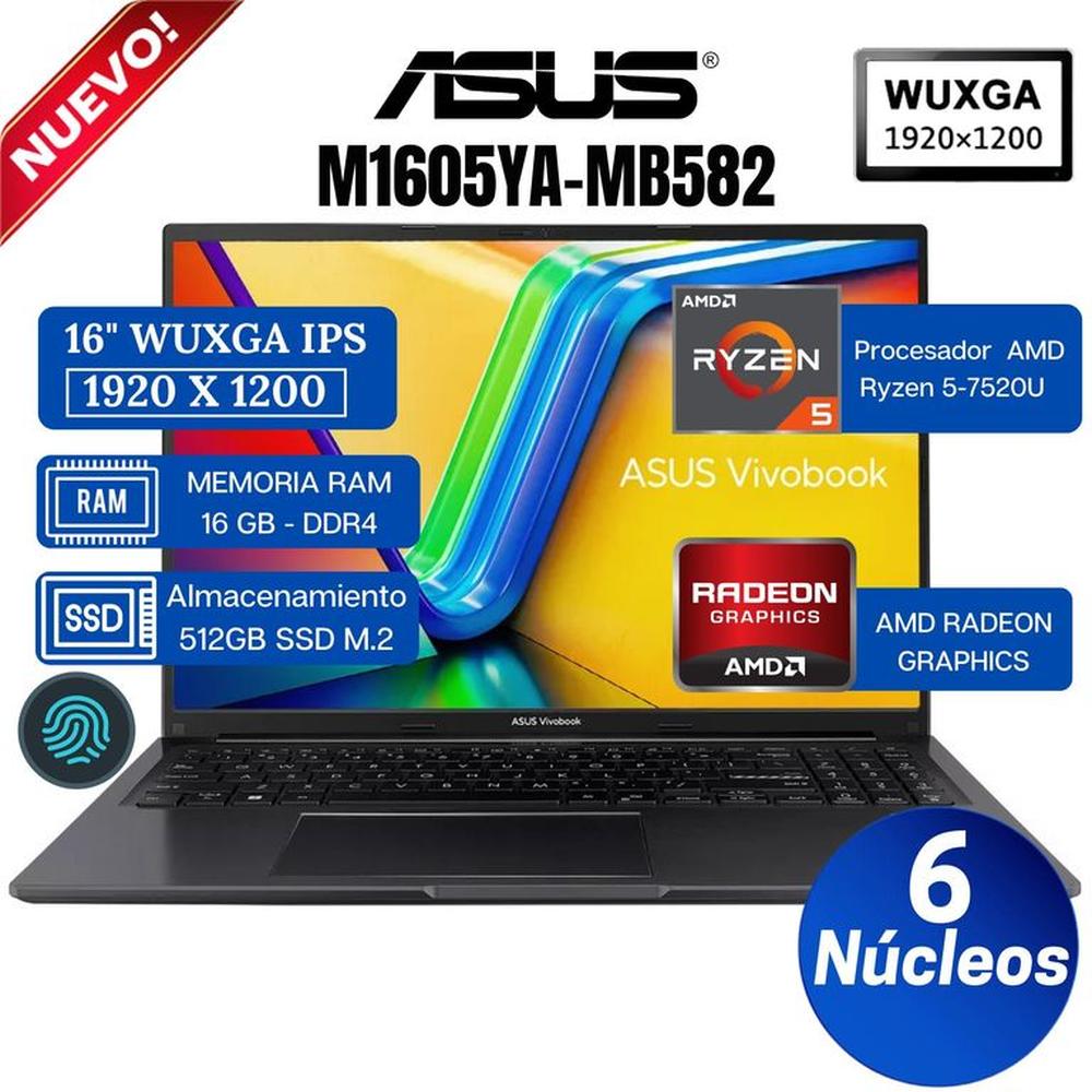Laptop ASUS M1605YA-MB582 16"" WUXGA IPS, AMD Ryzen 5-7430U, Ram 16GB, Ssd 512GB, Free Dos