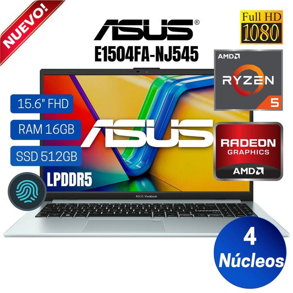 Laptop ASUS Vivobook E1504FA-NJ545 15.6""  FHD, AMD Ryzen 5-7520U, Ram 16GB. SSD 512GB, Free Dos