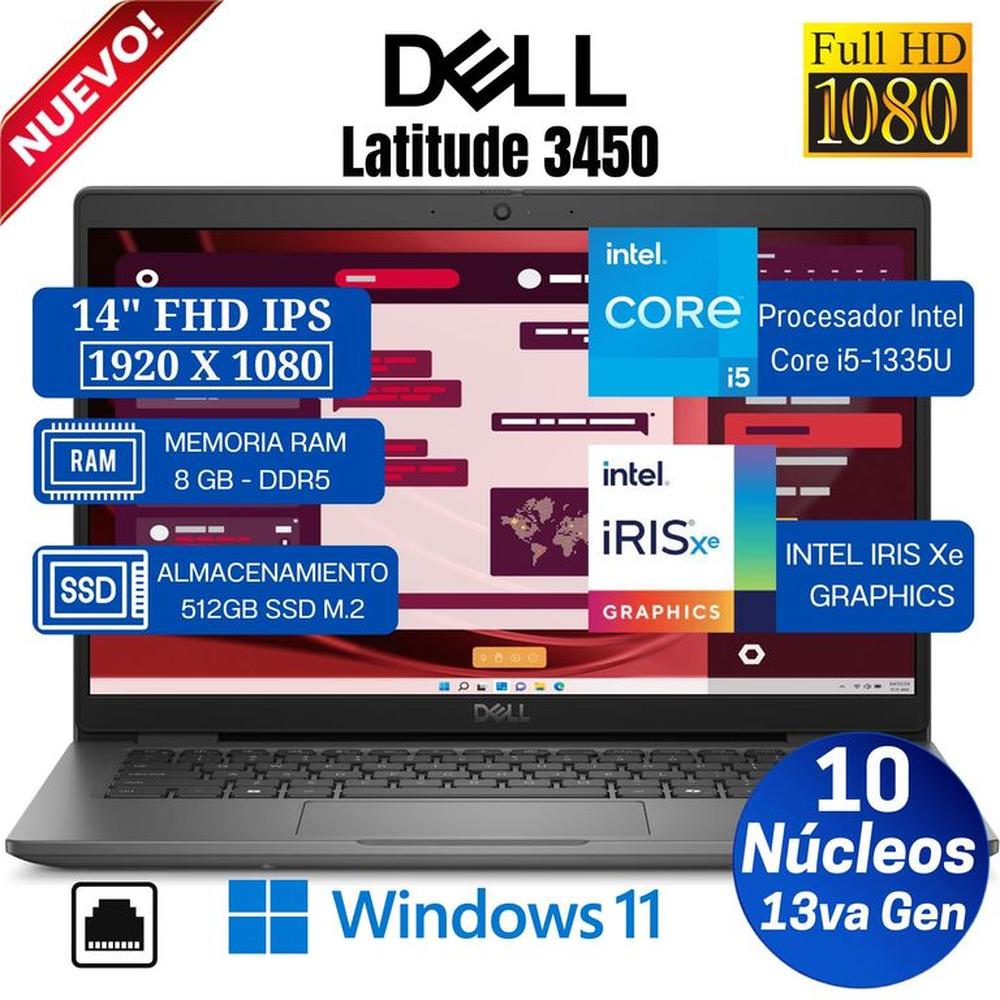 Laptop DELL Latitude  3450 14"" FHD IPS, Core i5-1335U-13va Gen, Ram 8GB, 512 SSD, Win 11 Pro