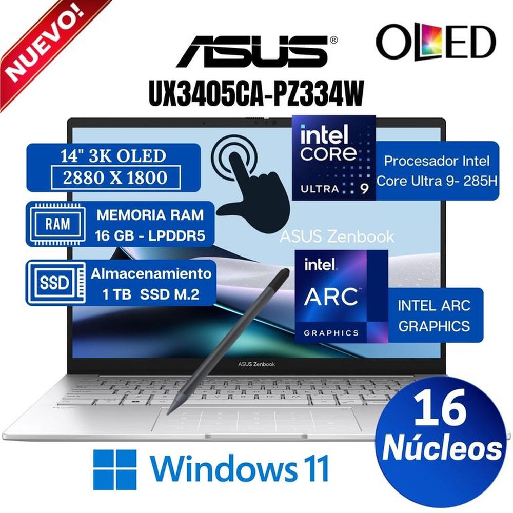 Laptop ASUS Zenbook 14 UX3405CA-PZ334W 14"" OLED Touch, Core Ultra 9-285H, Ram, 16GB, SSD 1TB, Win 11