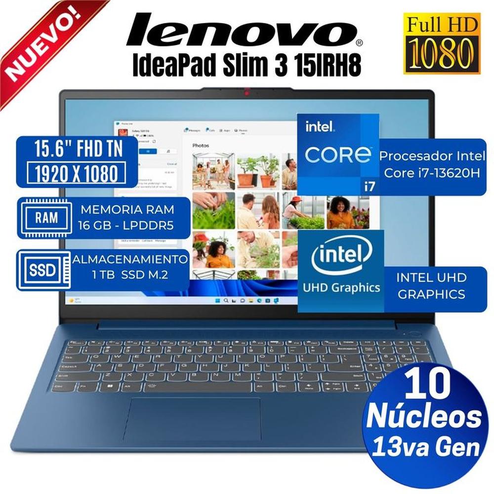 Laptop Lenovo IdeaPad Slim 3 15IRH8 15.6"" FHD TN, Core i7-13620H, Ram 16GB, Ssd 1 TB, Free Dos