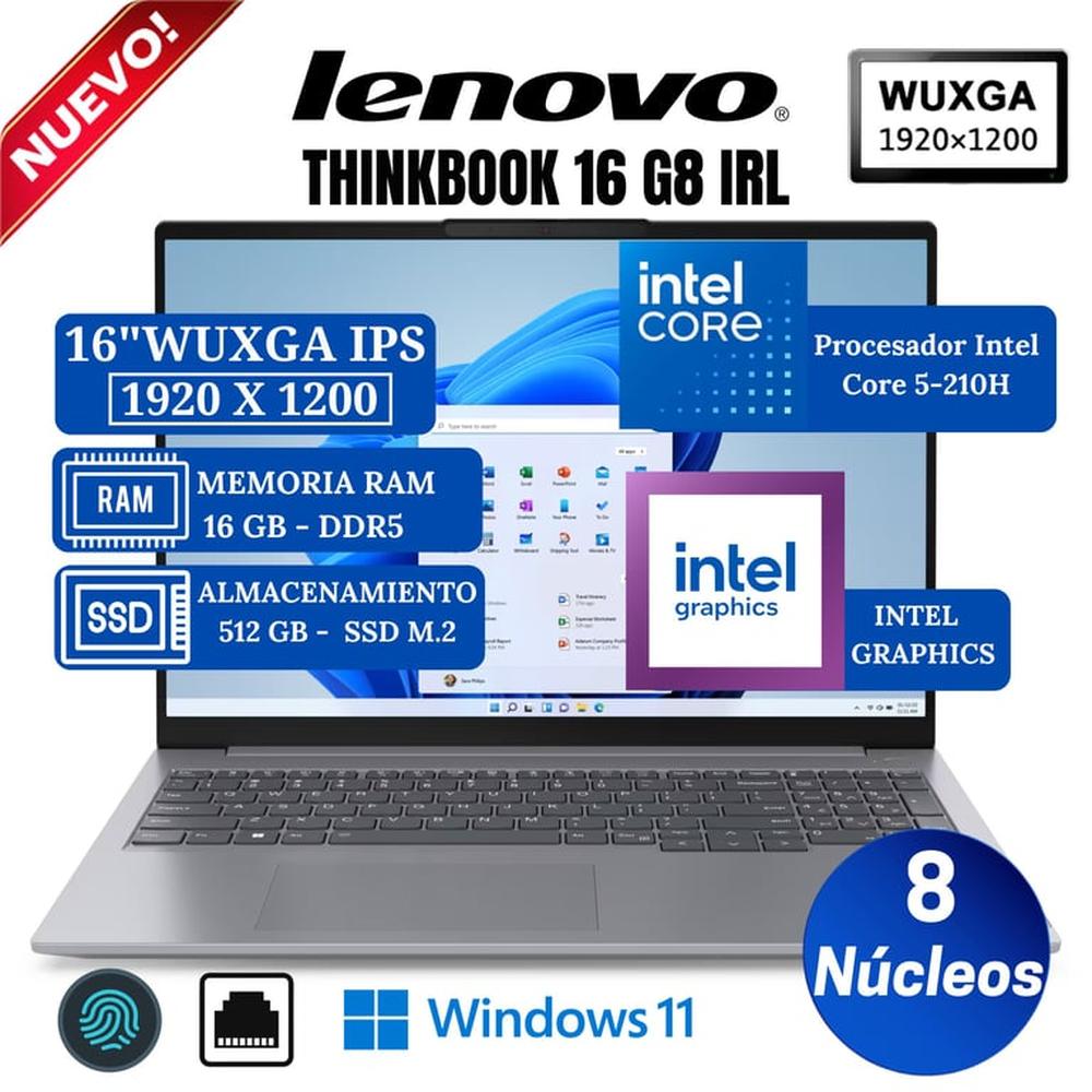 Laptop Lenovo Thinkbook 16 G8 IRL 16"" WUXGA, Intel Core 5-210H, Ram 16GB, SSD 512GB, Win 11