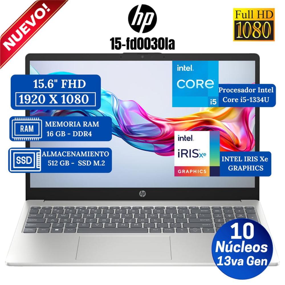 Laptop HP 15-fd0030la 15.6""  FHD, Core i5-1334U, Ram 16GB, Ssd 512GB, Free Dos