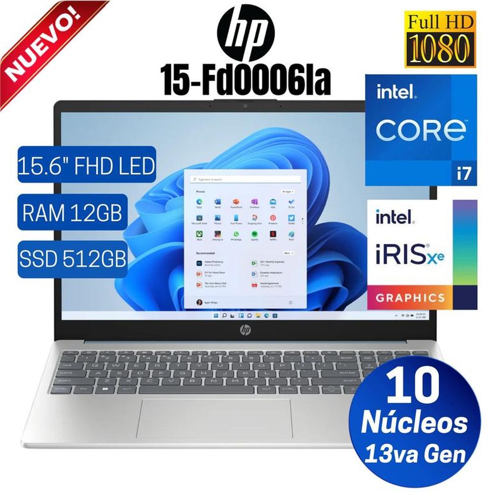 Notebook HP 15-fd0006la 15.6"" FHD , Core i7-1355U, 13va Gen, Ram 12GB, Ssd 512GB, Free Dos