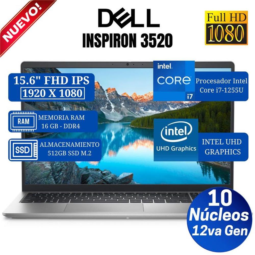 Laptop Dell Inspiron 3520 15.6"" FHD IPS, Core i7-1255U, Ram 16GB, Ssd 512GB, Free Dos