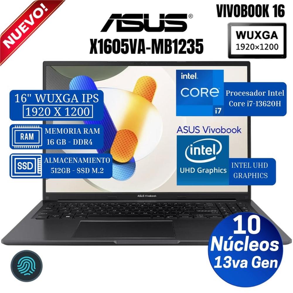 Laptop Asus X1605VA-MB1235 16” WUXGA IPS, Intel Core i7-13620H, Ram 16GB, Ssd 512 GB, Free DOS