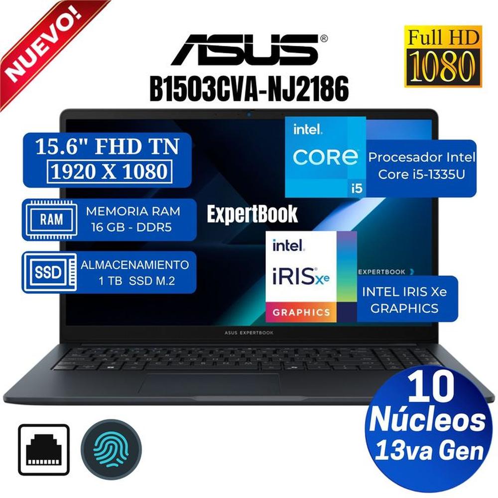 Laptop Asus Expertbook B1503CVA-NJ2186 15.6"" FHD TN, Core i5-1335U, Ram 16GB, Ssd 1 TB, FreeDos