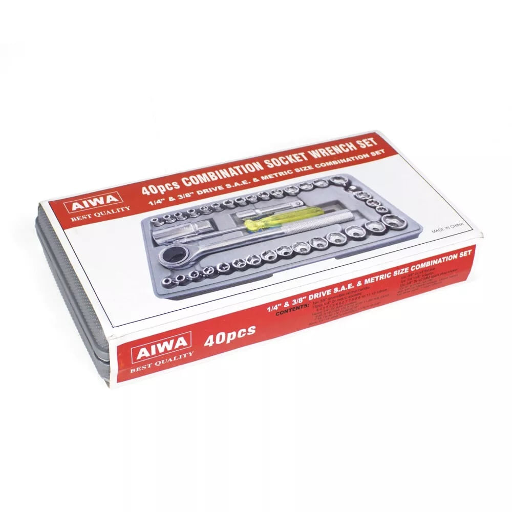 Juego de 40 Piezas de Trinquete y Zócalo Métrico Sae 1/4"""" 3/8""""