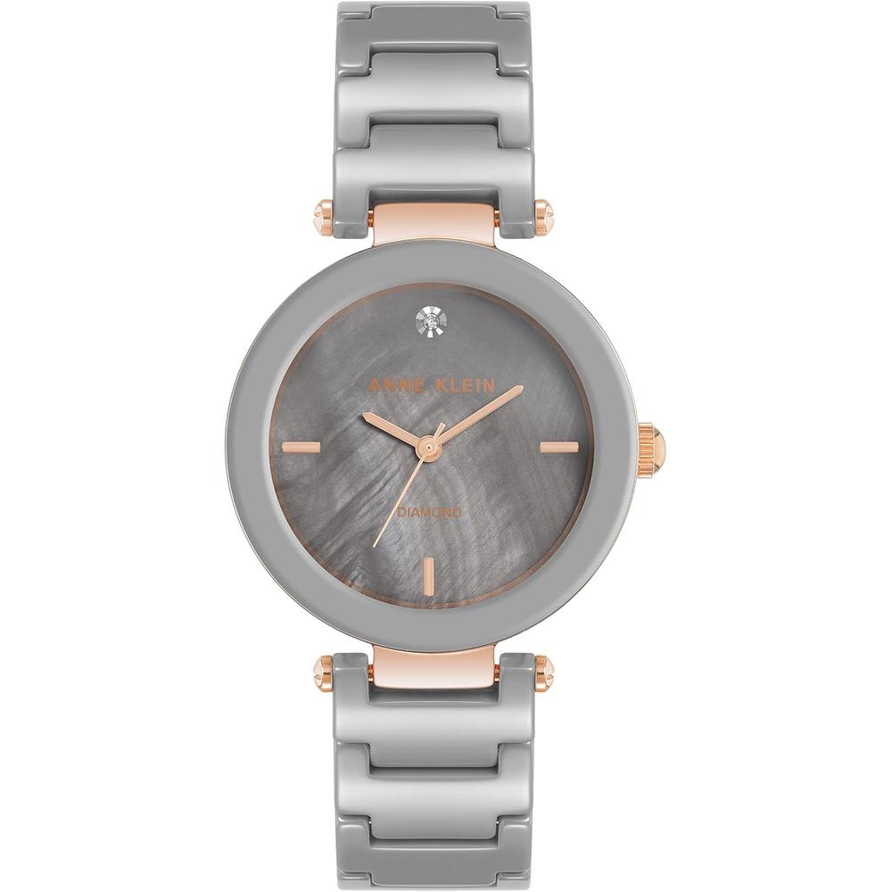 Anne Klein AK/1018RGRD reloj para mujer de cerámica con diamante auténtico | Gris pardo/oro rosa.
