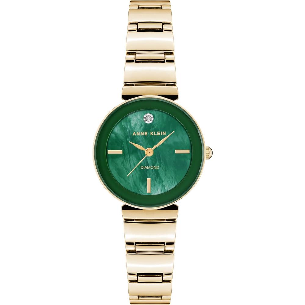 Anne Klein AK/2434EMGB reloj con diamante verdadero y pulsera para mujer | Verde/Dorado