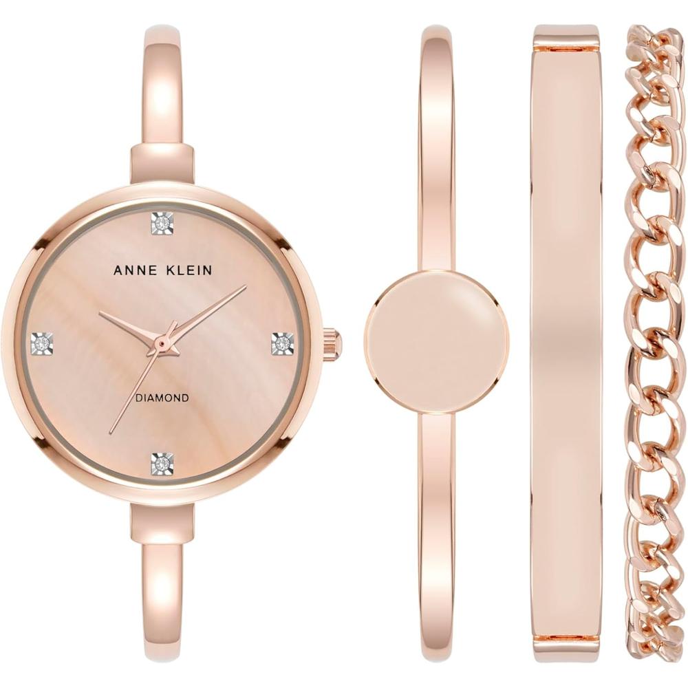 Anne Klein AK/1470GNST reloj femenino con set de pulseras | Oro rosa/Rosa