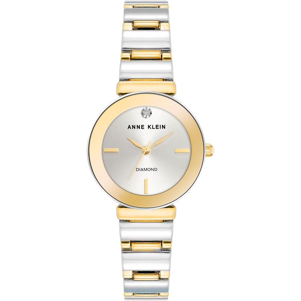 Anne Klein AK/2434EMGB reloj con diamante verdadero y pulsera para mujer | Plateado/Dorado