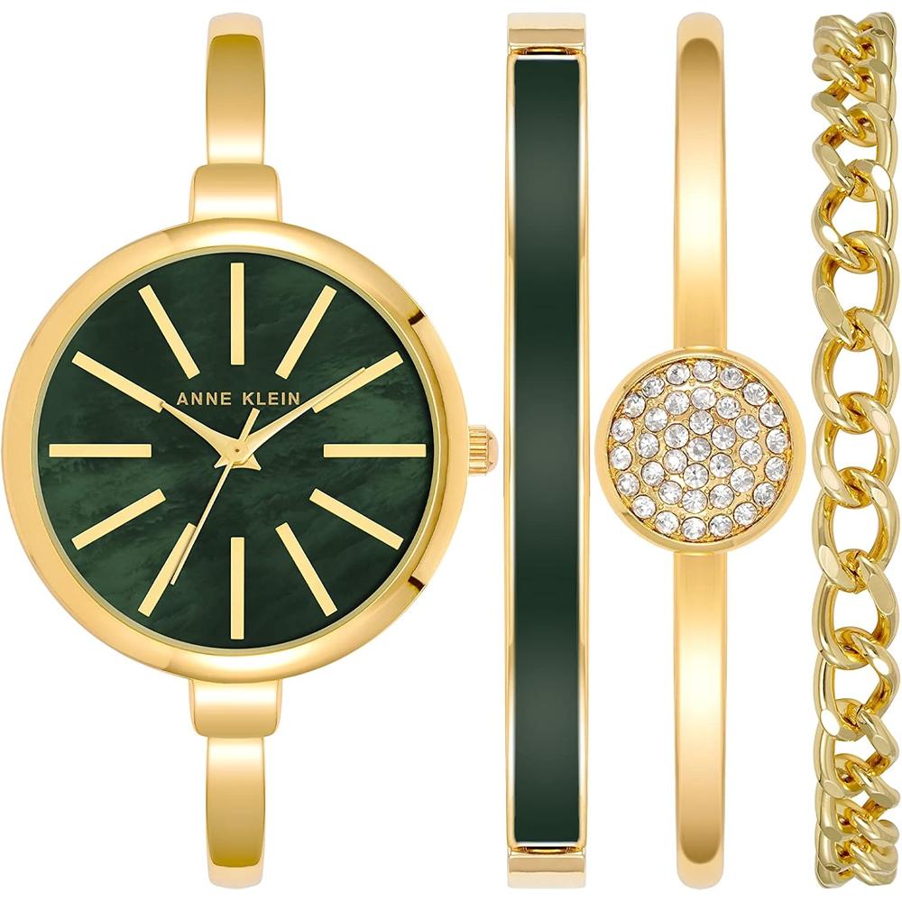 Anne Klein AK/1470GNST reloj femenino con set de pulseras | Dorado/Verde