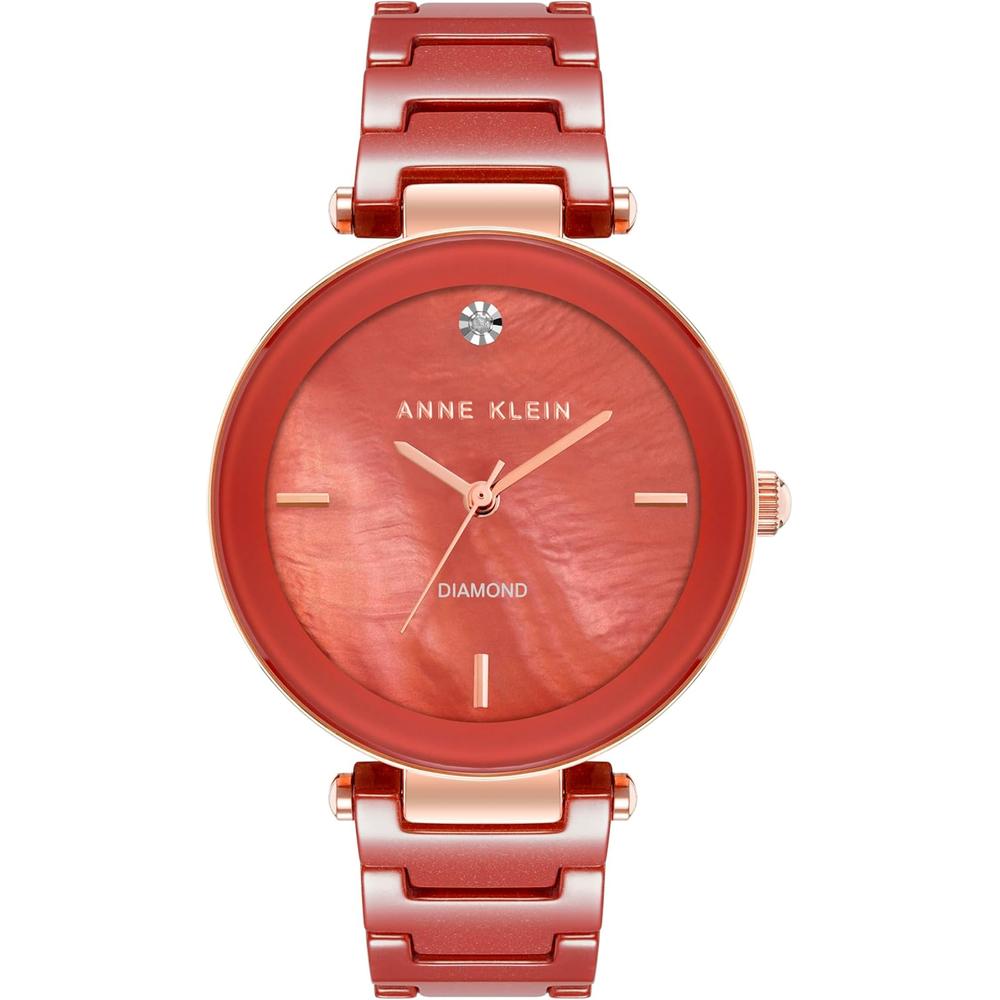 Anne Klein AK/1018RGRD reloj para mujer de cerámica con diamante auténtico | Rojo/Oro rosa