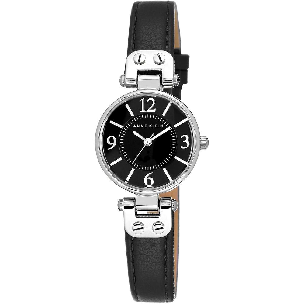 Anne Klein 109442CHHY reloj para mujer con correa de cuero | Negro/Plata
