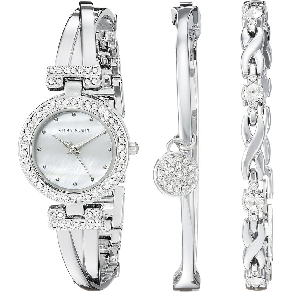 Anne Klein AK/1868GBST reloj para mujer con cristales y set de pulseras | Plateado