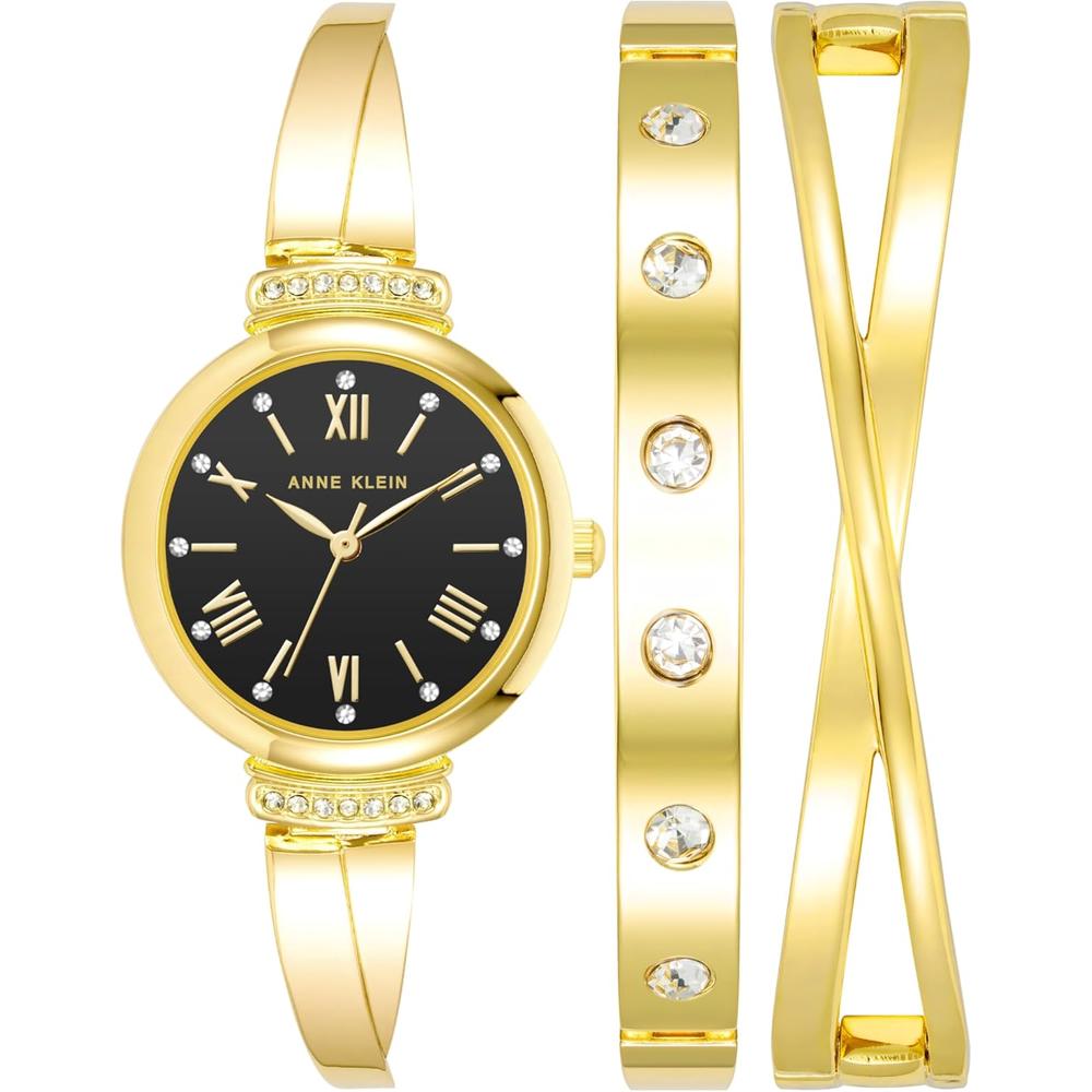 Anne Klein AK/2245 reloj mujer con cristales premium y set de pulseras | Dorado/Negro