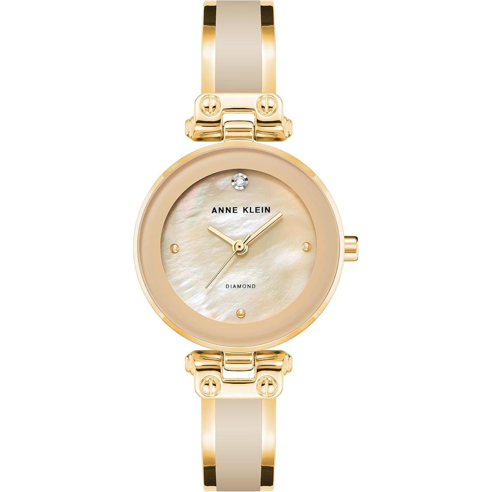 Anne Klein AK/1980BKGB reloj para mujer con diamante y pulsera tipo brazalete | Bronceado/Oro