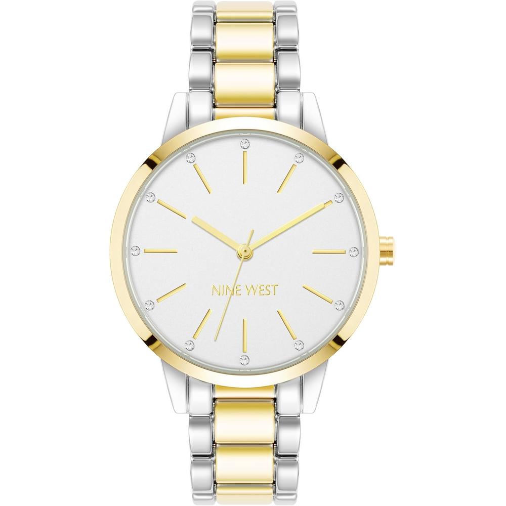 Nine West NW/2098CHGB reloj elegante para dama con esfera floral | Plateado/Dorado