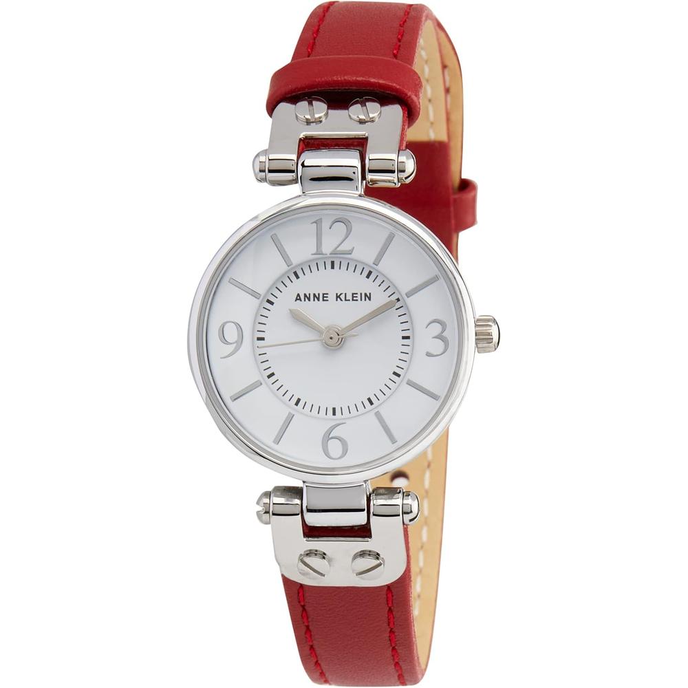 Anne Klein 109442CHHY reloj para mujer con correa de cuero | Rojo/Plateado