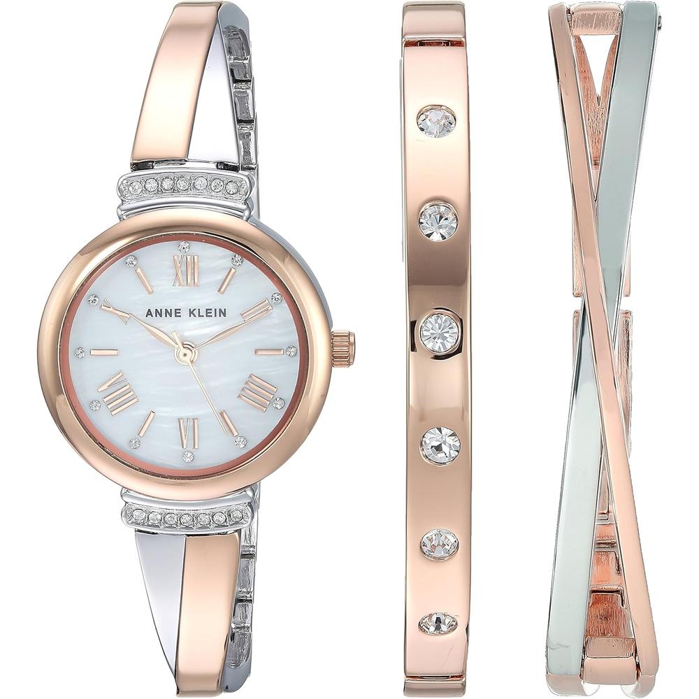 Anne Klein AK/2245 reloj mujer con cristales premium y set de pulseras | Oro Rosa/Plateado
