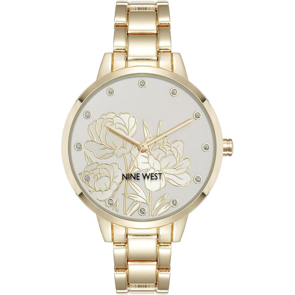 Nine West NW/2098CHGB reloj elegante para dama con esfera floral | Amarillo Dorado